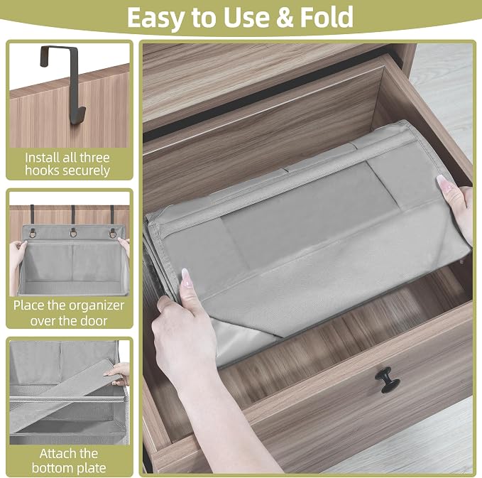 Over Door Organizer with 6 Extra Large Pockets 12 Side Pockets, Sturdy Closet Storage Rack, Hanging Storage Organizer with Clear Window for Shoes, Diaper, Bedroom, Bathroom, Grey, 4-Pack - Image 7