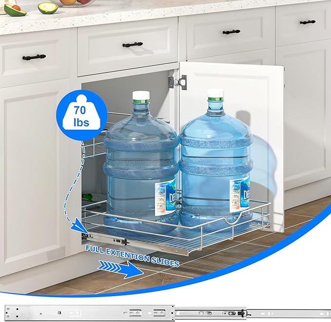 WelFurGeer 2-Tier Kitchen Cabinet Pullout Shelf and Drawer Organizer, Soft Close Pantry Pull Out Shelves, Heavy Duty Pull Out Cabinet Organizer with Shelf Liner for Kitchen Cabinets, Pantry Storage - Image 6