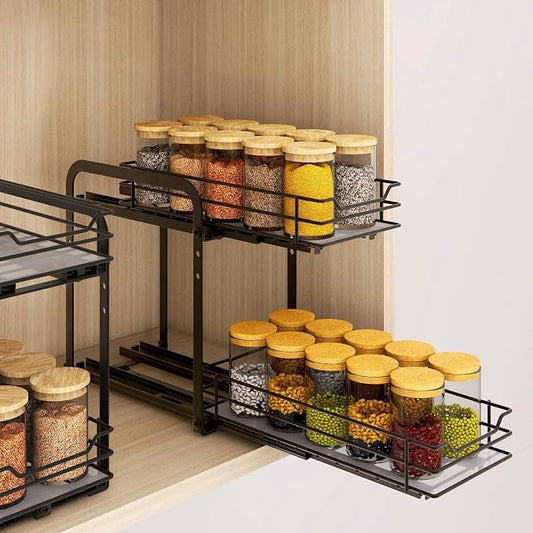 BOIVSHI Spice Rack Organizer for Cabinet, 2 Tier Pull Out Spice Organizer for Cabinet Height Adjustable Heavy Duty Metal Basket for Inside Cabinets & Pantry Closet (5.5''Wx10.5''Dx9.5''H) by BOIVSHI