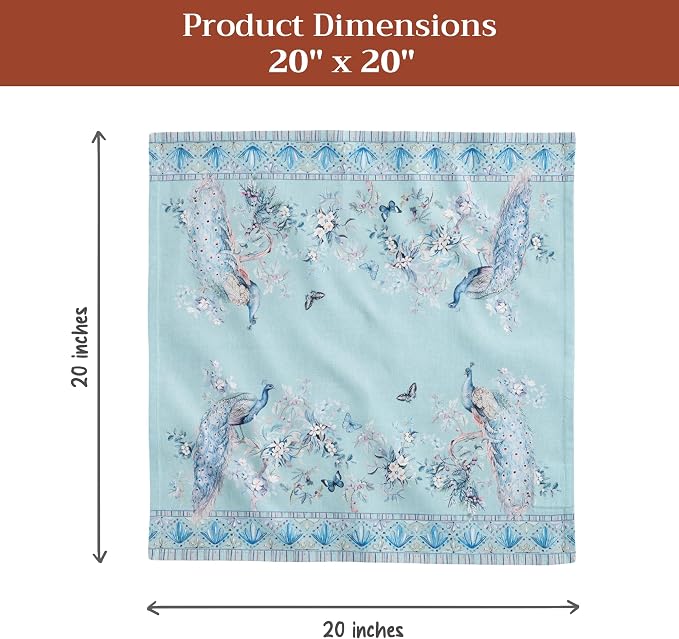 Maison d' Hermine Napkin 100% Combed Cotton Premium Set of 4 Decorative Washable Table Cloth Napkins for Dining, Home, Wedding, Banquet, Peacock Utopia - Pastel Turquoise (20”x20”) - Image 5