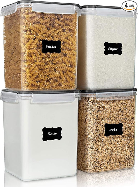 Vtopmart 5.2L Flour Sugar Storage Containers, 4 PCS, Black | For Bulk Flour and Sugar Storage, Airtight Seal, Multiple Sizes, BPA Free, Food Grade Material, Dishwasher Safe (Not Lids) by Vtopmart