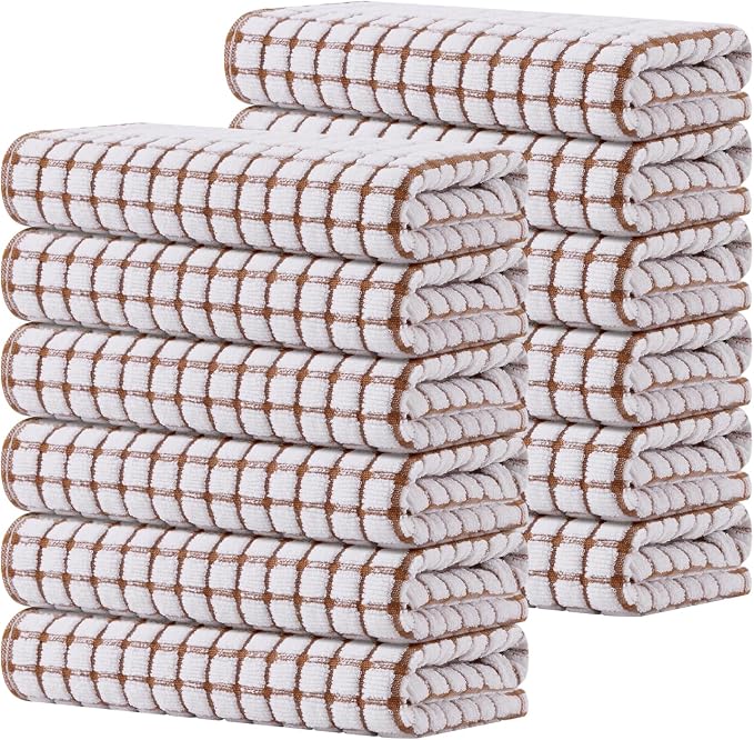 Kitinjoy Cotton 12 Pack Terry Kitchen Towels, Brown | 16 x 25 Inches Super Soft and Absorbent Dish Towels, Quick Drying hand towels for kitchen Drying by Kitinjoy