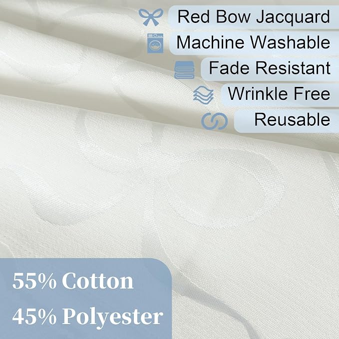 White Round Tablecloth 70 Inch Cloth for 5ft Tables (4-6 Seats) - Cotton & Polyester - Wrinkle/Fade Resistant - Washable & Reusable - 1PC Circle Table Cover for Wedding, Party & Dining, Bows Jacquard - Image 3