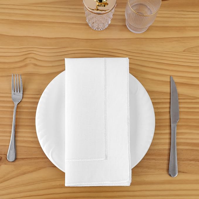 Majestic Giftware Polyester Napkins - NPK1-WT | Set of 12 (20" x 20") White Design Dinner Napkins Cloth | Linen Look Washable Cloth Napkins Set for Weddings, Banquets, or Restaurants by MajesticGiftware