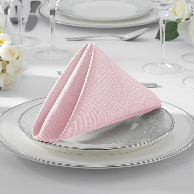 Lann's Linens Set of 12 Cloth Dinner Napkins, 20-inch Polyester Napkins, Washable and Reusable Fabric for Weddings, Hotels, Restaurants - Pink - Image 7