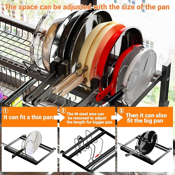 ADBIU Over Sink Dish Drying Rack (Expandable Height/Length) Snap-On Design Large Dish Drainer Storage Counter Organizer 32-40L x 12W x 34-38H (inches) - Image 4
