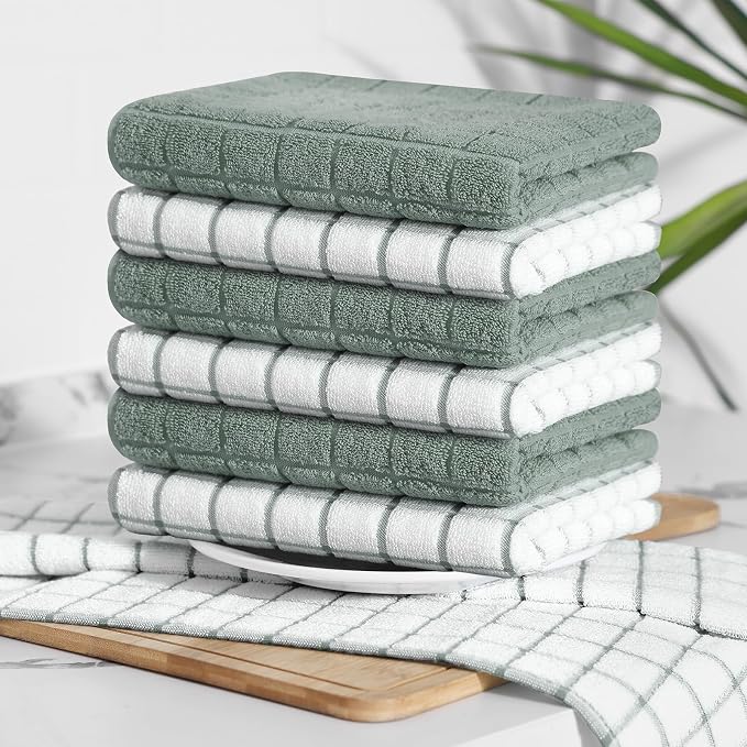 Homaxy Large Premium Cotton Kitchen Towels 16"x 28", 4 Pack, Sage Green | Natural Ring Spun 390 GSM Dish Towels, Super Absorbent Terry Kitchen Hand Towels, Soft Tea Towels with Hanging Loop - Image 8