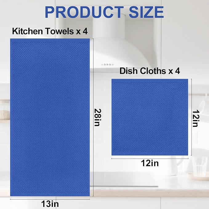 Homaxy 8 Pack 100% Cotton Kitchen Towels and Dishcloths Set, Blueberry | 12 x 12 Inches and 13 x 28 Inches Kitchen Towels Set, Ultra Soft Absorbent Dish Cloths for Washing Dishes - Image 4