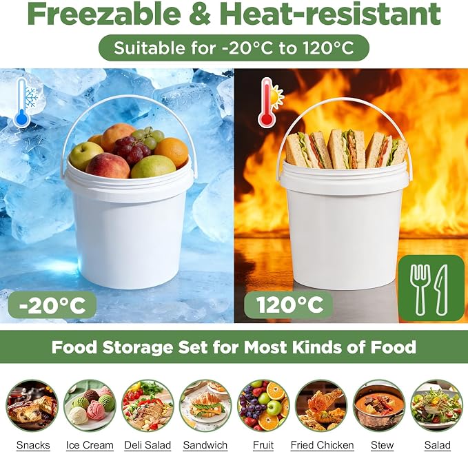 4 Pack 1.3 Gallon White Plastic Storage Buckets with Screw Lids, Food Grade Container with Measurement Markings, Reusable Small Container - Image 3