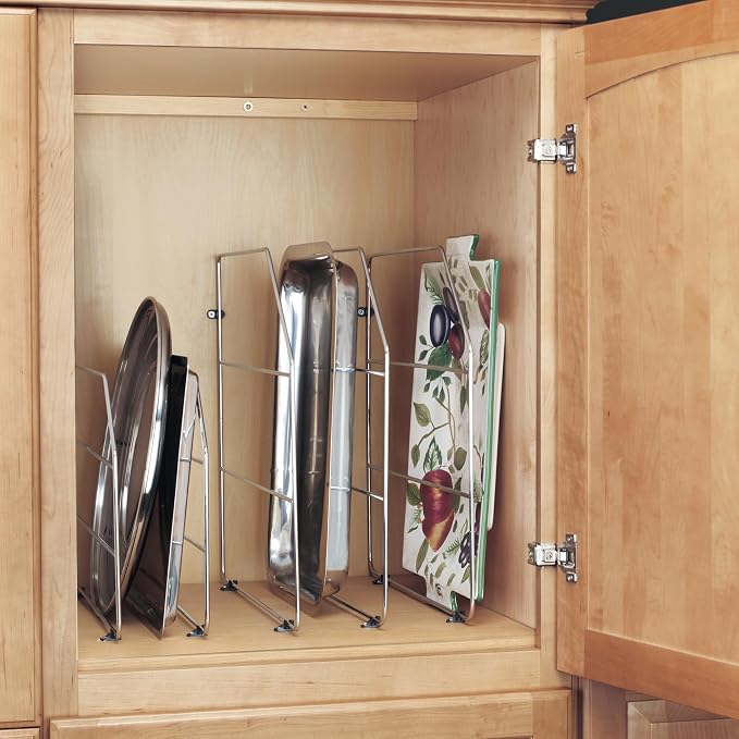 Rev-A-Shelf 18" Bakeware and Tray Divider for Wall/Base Cabinets, Baking & Cookie Sheet Organizer, Min Opening Width of 3", Chrome, 597-18CR-2-1 - Image 2