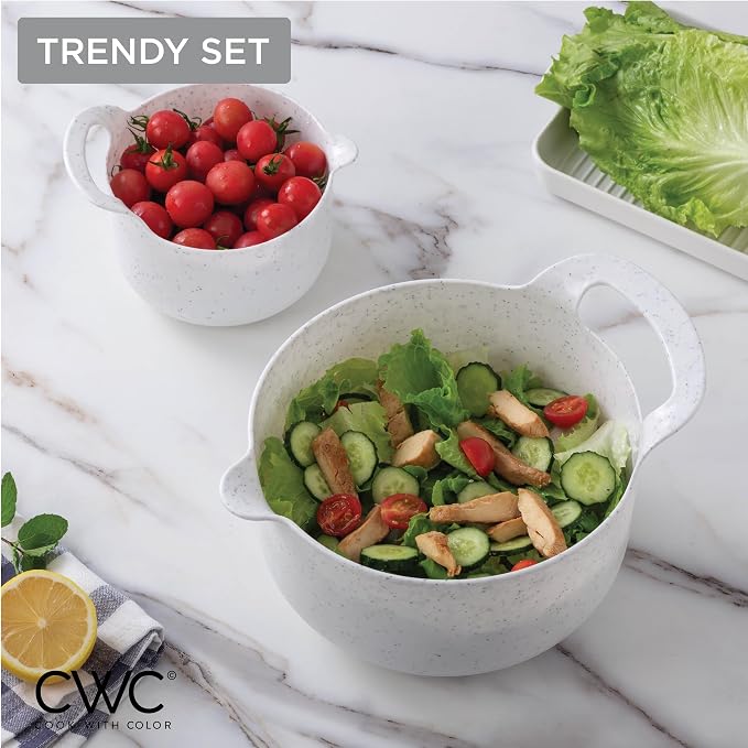 COOK WITH COLOR Nesting Plastic Mixing Bowl Set with Pour Spouts and Handles, Speckled White, 6 Piece Non-Slip - Image 6
