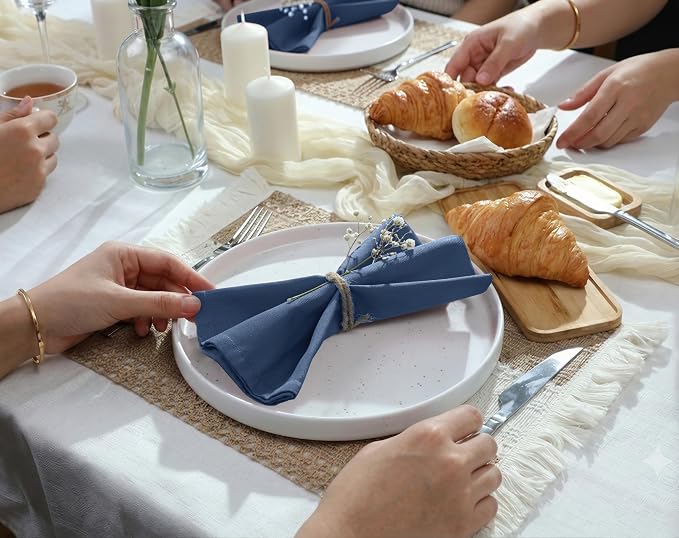 Ruvanti Cloth Napkins Set of 12, 18x18 Inches Napkins Cloth Washable, Soft, Durable, Absorbent, Cotton Blend. Table Dinner Napkins Cloth for Hotel, Lunch, Restaurant, Weddings, Parties -Ocean Blue - Image 2