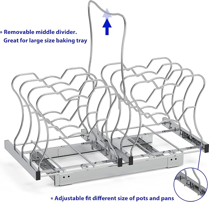 Simple Houseware Under Cabinet Pull Out Sliding Shelf Organizer, Chrome | for Kitchen Pan and Pot Lid Organizer - Image 3