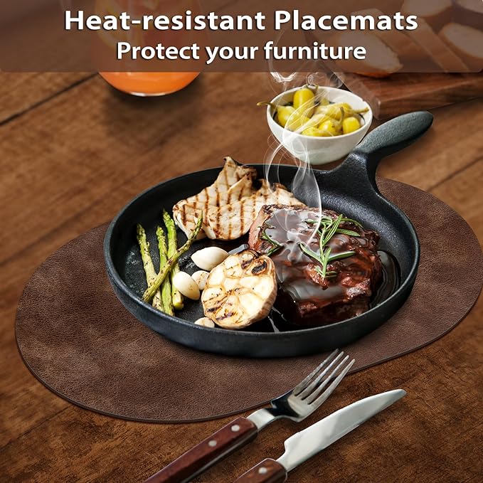ADRIMER Placemats, Heat Resistant Oval Placemats Set of 4 Washable 12 x 17 Inch, Waterproof Table Mats, Wipeable Pu Place Mats for Kitchen, Dining Room, Brown - Image 3