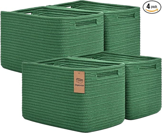 Storage Baskets for Organizing, 4 Pack Baskets for Shelves, Decorative Storage Bins for Shelves, Cotton Rope Storage Basket with Handles, Woven Basket for Storage, 13''Lx8.7''Wx7.9''H, Green by Degeyoyo