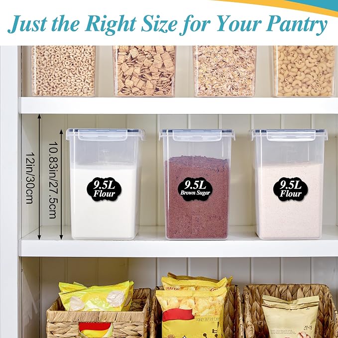 Vtopmart 9.5L Flour Sugar Storage Containers, 2 Pack, Each Fits 12.5 lb | Each for 12.5 lb Flour, Airtight Seal, Multiple Sizes, BPA Free, Food Grade Material, Dishwasher Safe (Not Lids) - Image 6
