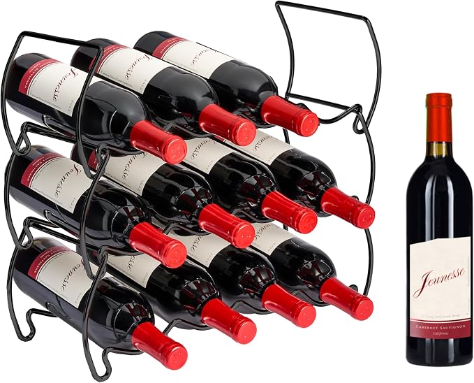 Sorbus 3-Tier Stackable Wine Rack - Classic Style Wine Racks for Bottles - Perfect for Bar, Wine Cellar, Basement, Cabinet, Pantry, etc - Hold 12 Bottles, Metal (Black) - Image 8