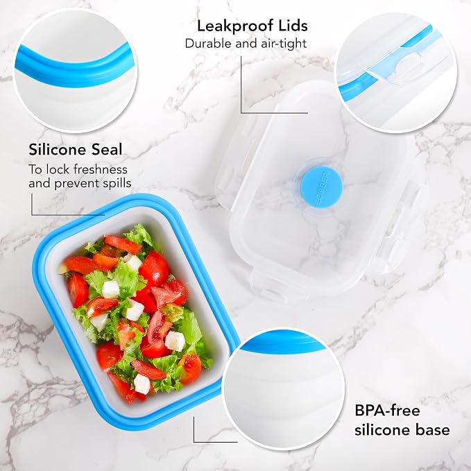 Collapsible Food Storage Containers, 4 Piece, 12 oz | Silicone, Airtight Lids, Space-Saving, Reusable Meal Prep, Microwave, Freezer & Dishwasher Safe - Image 3