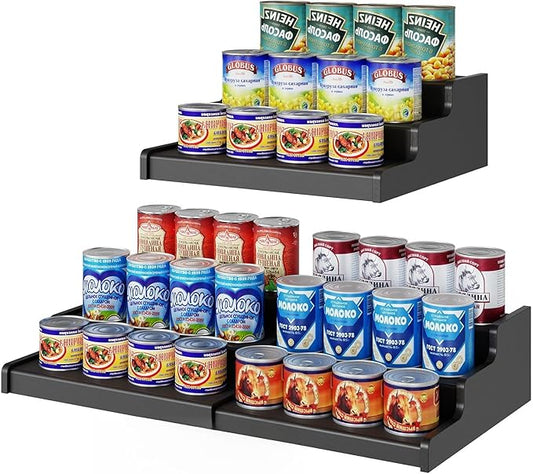 3-Tier Expandable Bamboo Can Organizer for Pantry, Holds 24 Cans, Black | Adjustable Can Storage Rack for Pantry, Can Holder for Kitchen Cabinets, Canned Food Soda Organizer, Black (Patent Pending) by NuoyuanShen