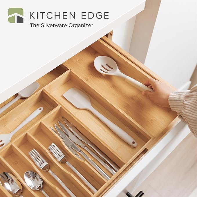 Silverware & Utensil Drawer Organizer, 16-28 in, Bamboo | Cutlery, flatware, food-safe contract grade, kitchen drawer fit - Image 2