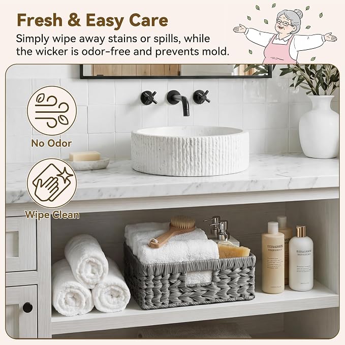 GRANNY SAYS Wicker Baskets for Organizing, Waterproof Pantry Baskets,1-Pack | Large Shallow Basket,Wicker Storage Baskets for Shelves,Woven Baskets for Storage,Rectangle Basket,Wicker Baskets for Storage - Image 3