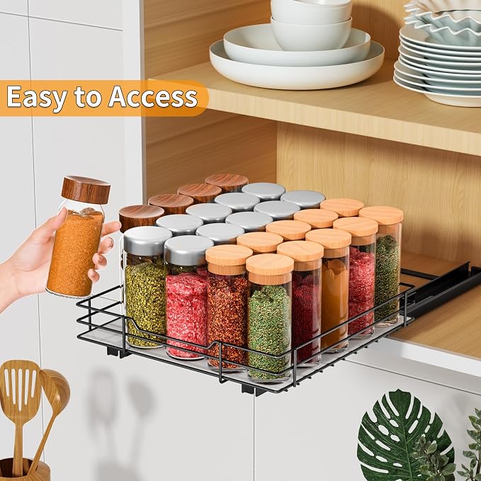 RCHYFEED Pull Out Spice Rack Organizer for Cabinet,10.5" Wx10.5Dx2.5H | Heavy Duty Spice Cabinet Organizer Metal Pull Out Spice Rack Vertical Spice Shelf for Cabinets & Pantry - Image 6