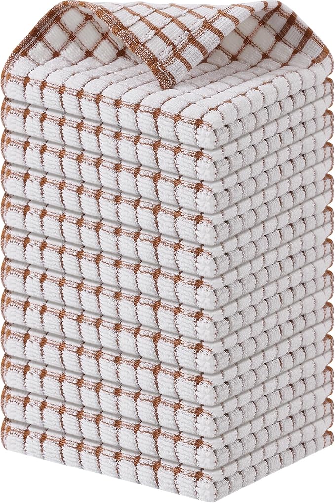 Kitinjoy Cotton 12 Pack Terry Kitchen Dish Cloths, Brown | 12 x 12 Inches Super Soft and Absorbent Dish Rags, Quick Drying Dish towels for Washing Dishes by Kitinjoy