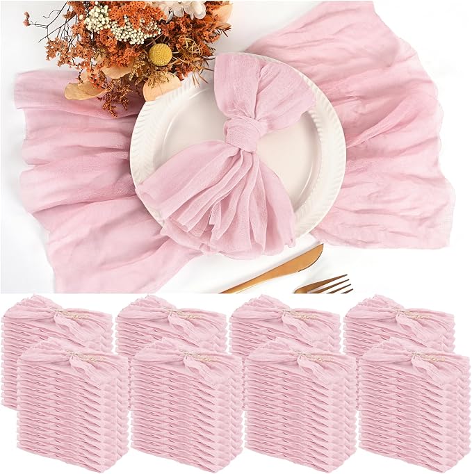 Teruntrue 100 Pack Light Pink Cloth Napkins Cheesecloth Napkins Set of 100 Gauze Napkins Bulk Washable Boho Dinner Table Napkins Wedding Party Baby Shower Birthday Party Decorations，20 x 20 Inch by Teruntrue