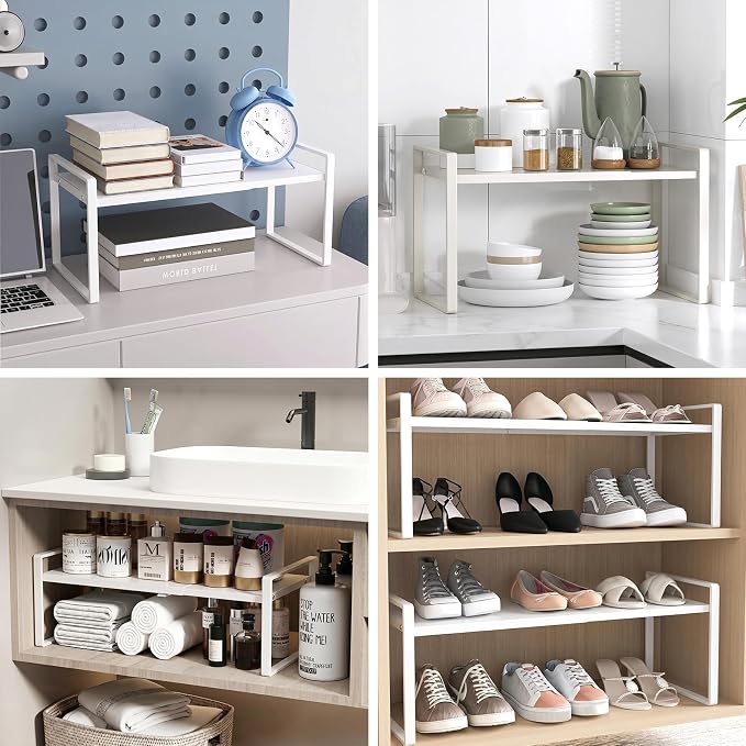 Expandable Cabinet Shelf Organizer, 2 Pack Stackable Metal Storage Rack, Adjustable Width & Height Countertop Spice Rack, Heavy Duty Pantry Cupboard Under Sink Organizer for Kitchen Office - Image 6