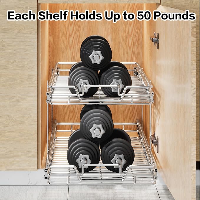 2-Tier Kitchen Cabinet Pull Out Cabinet Organizer,Shelf and Drawer Organizer Slide Out Pantry Storaqe Basket in Multiple Sizes (17" W x 21" D) - Image 7