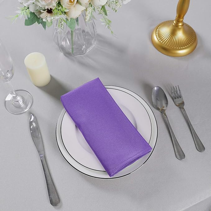 Cloth Napkins 17x17 inch Washable Polyester Dinner Napkins Soft Table Napkins for Wedding Party Dining Banquet(Purple,12PCS) - Image 7