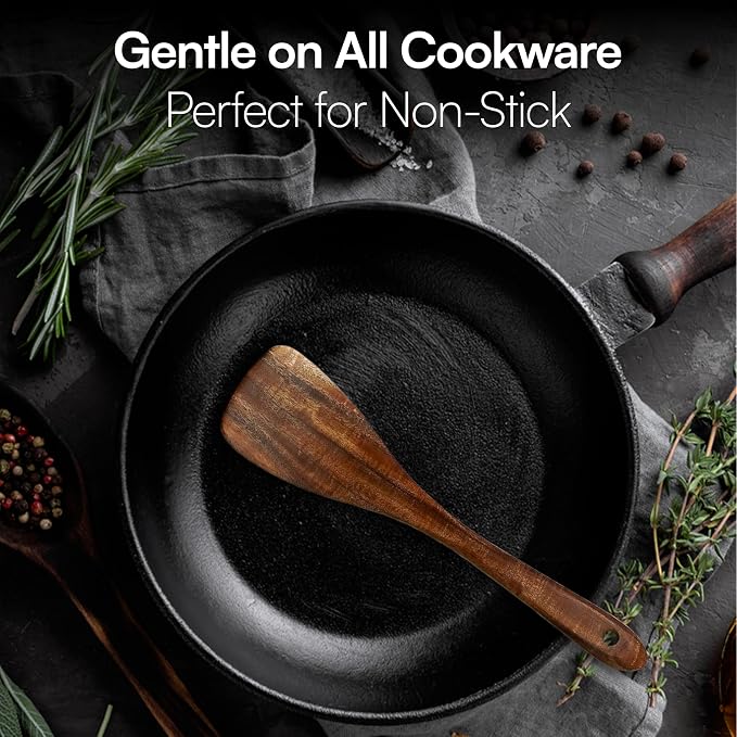 Premium Teak Wooden Utensil Set, 7-Piece Handcrafted Cooking Spoons & Spatulas – Nonstick Safe, Durable, Heat-Resistant Wooden Utensils for Everyday Cooking - Image 4