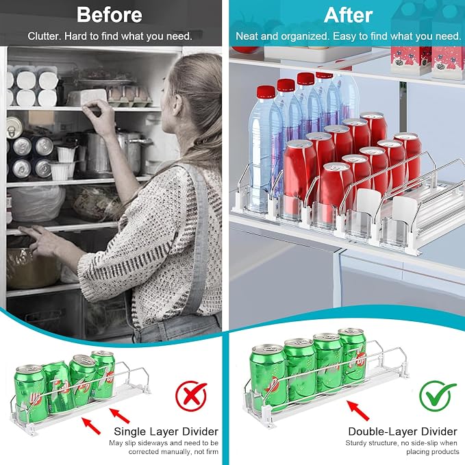 3 Pack Drink Organizer for Fridge, Self Pushing Fridge Drink Organizer | Self Pushing Soda Dispenser for Refrigerator, Automatic Drink Dispenser for Fridge, Holds up to 75 Cans (15 Rows) - Image 5