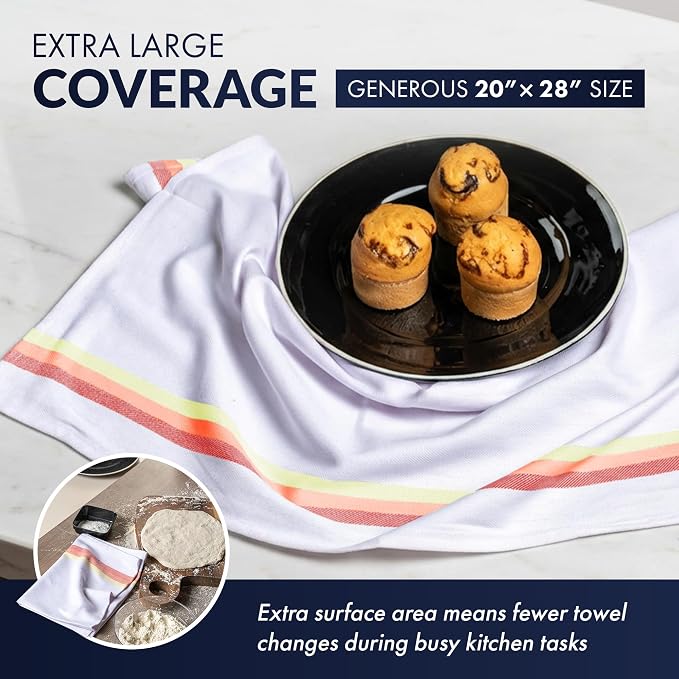 100% Cotton Kitchen Towels, Highly Absorbent Dish Towels for Kitchen with Hanging Loop, Large 20"x28" Washable Towels, Assorted Colors, 6 Pack - Image 8