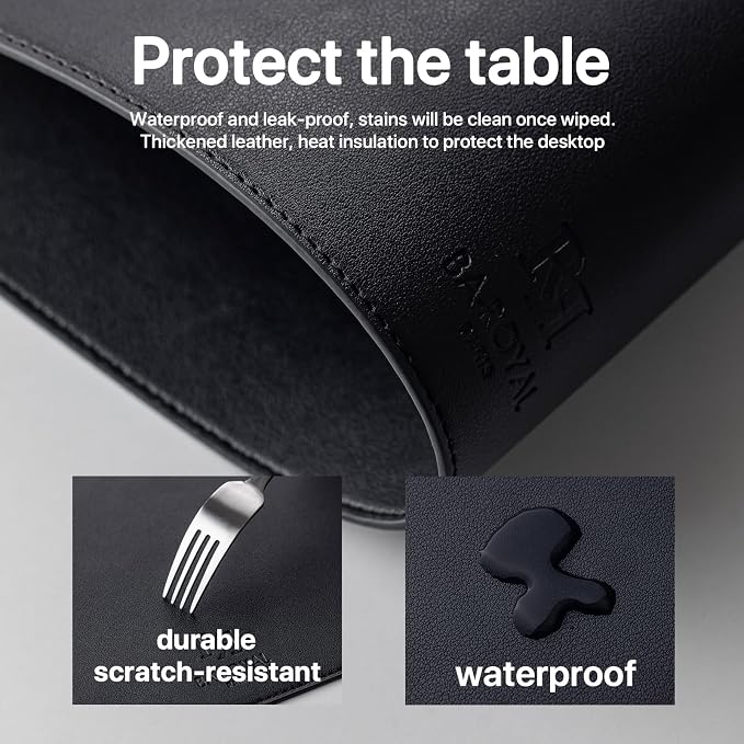 Baroyal Faux Leather Placemats Set of 4 Vinyl Washable Wipeable Table Mats for Kitchen Dining Table Heat Resistant Waterproof Modern Indoor/Outdoor Placemats Non-Slip Easy Clean Place Mats (Black) - Image 6