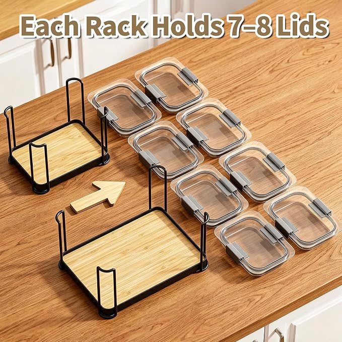 MOUKABAL Metal Lid Organizer for Rubbermaid Brilliance, Kitchen 3-Pack 1 | Fits 1.3,3.2,4.7,9.6 Cup Rubbermaid Brilliance lids/Space-saving upright storage/Metal frame with bamboo base/Ready to use - Image 6