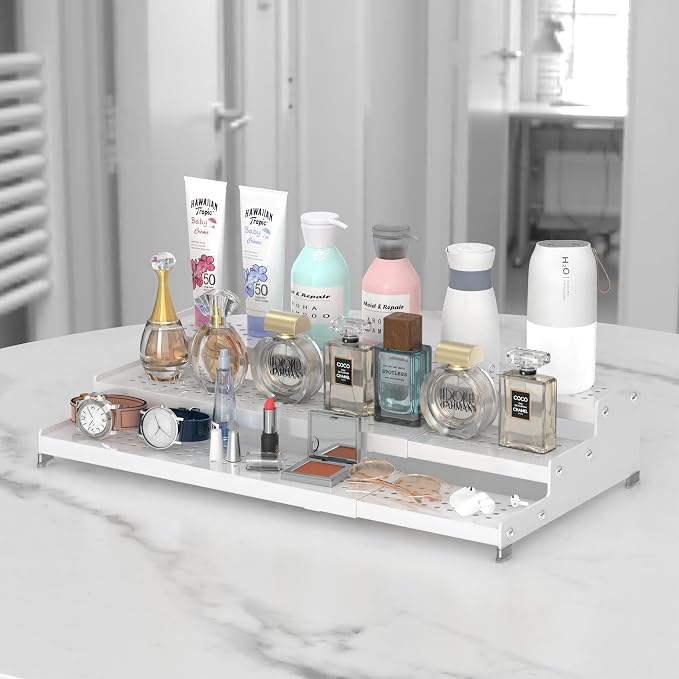 Jojocross Spice Rack Organizer for Cabinet, 3 Tier Expandable shelf, Great for Kitchen Cabinets, Cupboard,Pantry and more,Metal plate with hole (1 Pack/White,9.45" D x 12.8"~24“L x 3.56" H) - Image 4