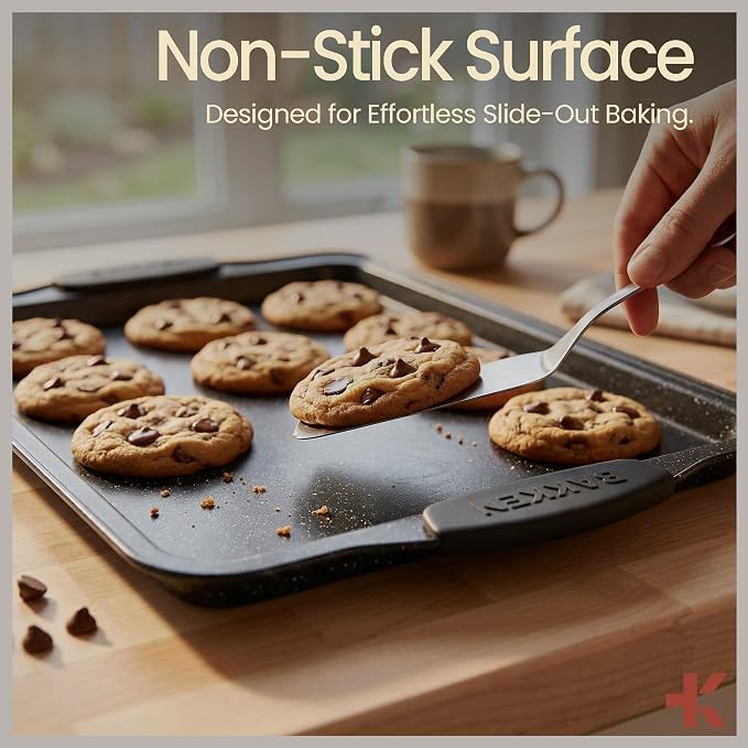 6-Piece Nonstick Gray Marble Coated Bakeware Set - Professional Quality Carbon Steel Pans with Silicone Handles - Ideal for Oven, Refrigerator, Freezer - Dishwasher Safe - Image 5