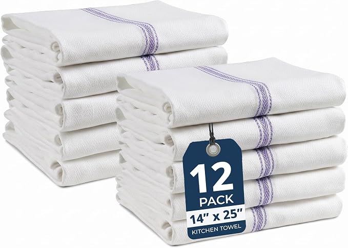LANE LINEN Kitchen Towel Set- 12 Pack 14"x25" Dishtowels for Kitchen, Absorbent 100% Cotton Dish Drying Towels, Cleaning Cloth for Countertops, Soft & Durable, Machine Washable - Blue Stripe by LaneLinen