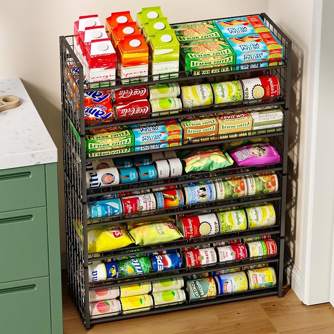2-Pack Extra-Long Stackable Can Organizer for Pantry Shelf Storage,Can Rack for Kitchen Cupboard Storage, Sturdy Standing Can Holder for Canned Food Goods Soda up to 90, 2 Tier, Black Can Dispenser | Can Rack for Kitchen Cupboard, Sturdy Standing Can H... - Image 3