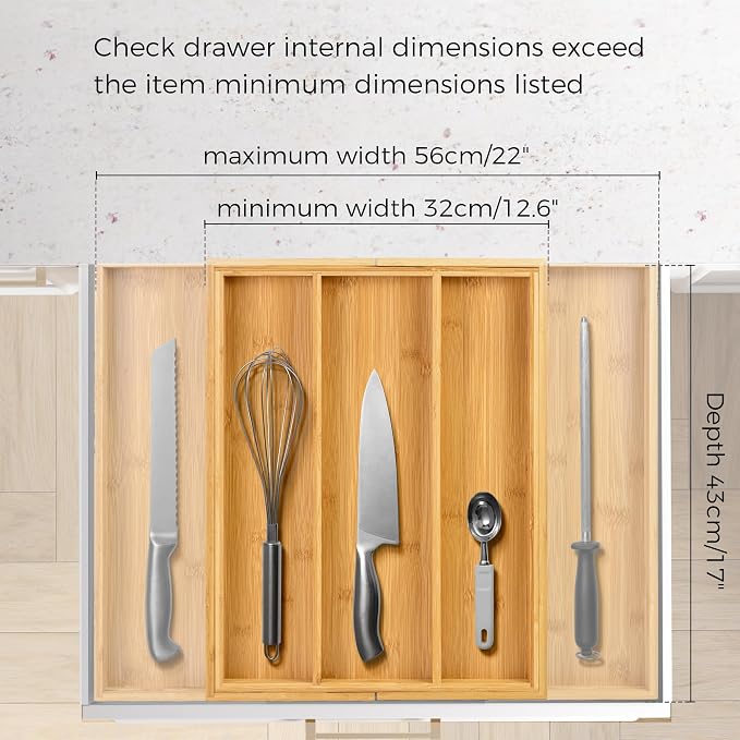 Utoplike Bamboo Expandable Kitchen Drawer Organizer Silverware Utensil Tray | Cutlery Holder, Drawers Divider for Large Utensils, Flatware, Knives, Spatulas in Kitchen, Office, Adjustable 3-5 Slots - Image 5