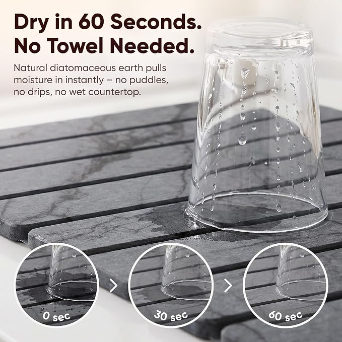Stone Drying Mat for Kitchen Counter 24"x15" - Large Diatomite Dish Drying Mat, Kitchen Drying Stone, Super Absorbent Quick Dry, Foldable Heat Resistant, Dark Grey Marble - Image 3