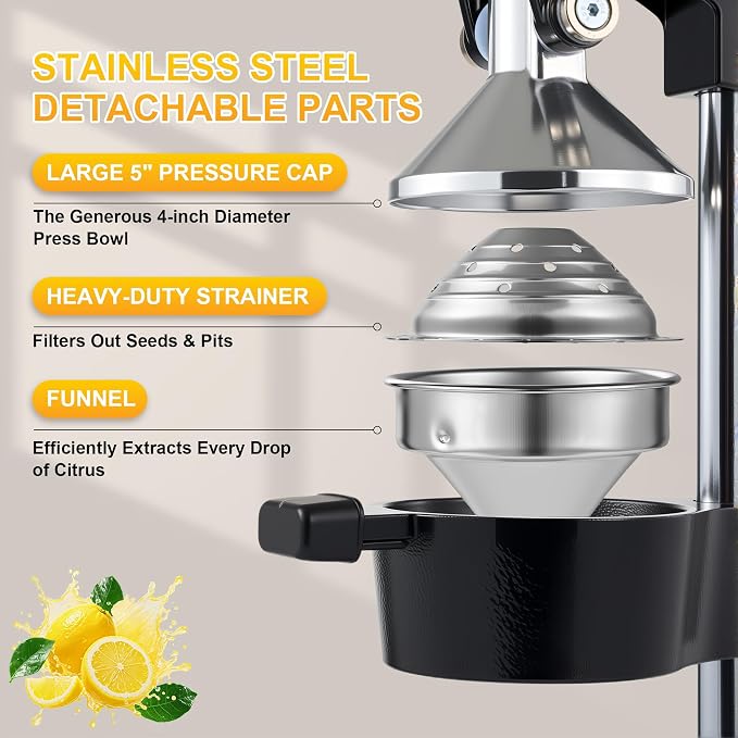 Cast Iron Juicer,Commercial Hand Press Squeezer,Heavy Duty Countertop Citrus for Fresh Orange Lemon Juice with Stainless Steel Cup - Image 5