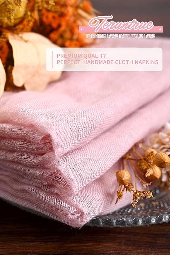 Teruntrue 100 Pack Light Pink Cloth Napkins Cheesecloth Napkins Set of 100 Gauze Napkins Bulk Washable Boho Dinner Table Napkins Wedding Party Baby Shower Birthday Party Decorations，20 x 20 Inch - Image 7