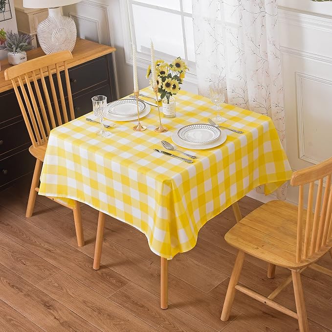 Cupuamon 2 Pack Waterproof Polyester Fabic Square Checkered Tablecloth，54x54 Outdoor Table Cloth，Oil Stain Prevention Table Cloth for Pinics and Parties（Yellow and White） by Cupuamon