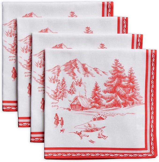 Maison d' Hermine Cloth Napkins Set of 4 Reusable 100% Cotton (20" x 20") | Everyday Square Napkins Cloth Washable Dinner Wedding Restaurant Hotel Kitchen Thanksgiving Christmas - Winter Jouy by MaisondHermine