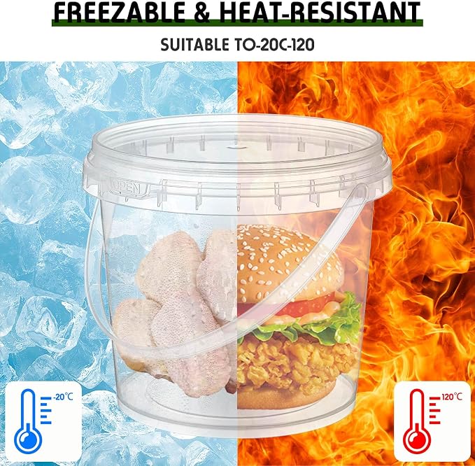 50 Pcs Food Clear Bucket Plastic Gallon Bucket Round Reusable Ice Cream Containers with Lids and Handles Airtight Clear Plastic Tub Freezer Reusable Pail for Popcorn Kitchen Drinks Home(24oz) - Image 5