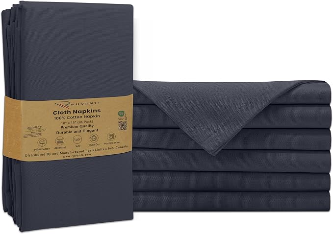 Ruvanti Cloth Napkins Set of 6, 100% Cotton High GSM 18x18 Inches Soft, Washable, Highly Durable & Absorbent, Perfect for Parties, Christmas, Thanksgiving Dinners – Ombre Blue by Ruvanti