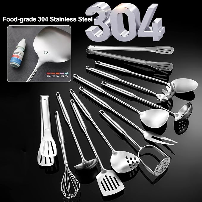 Stainless Steel Kitchen Utensils 12 Pcs, Small Cooking Utensils Set | Dishwasher safe; 304-Healthy; One piece-sturdy; Fits for person new to cooking; Perfect for a B&B or rental or camper - Image 8