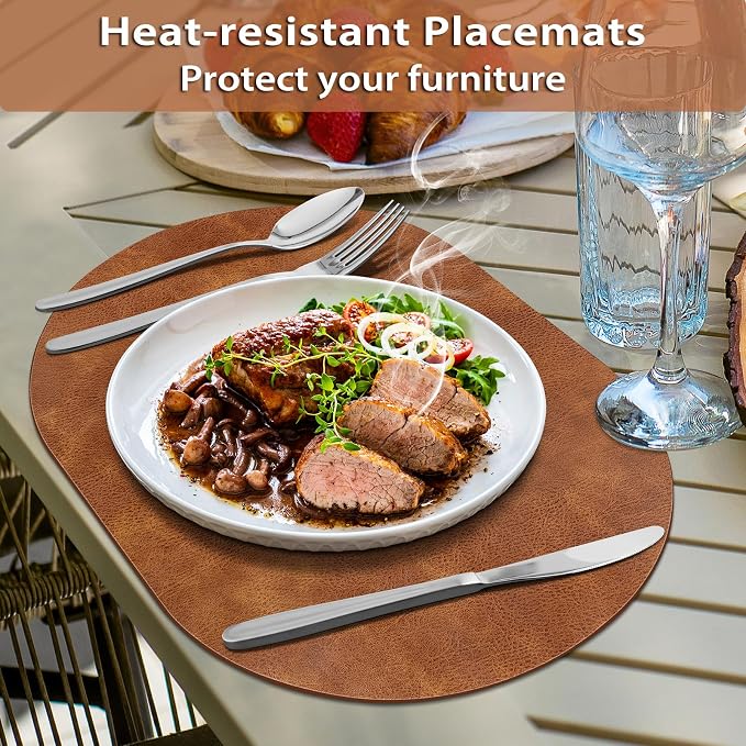 ADRIMER Placemats, Heat Resistant Oval Placemats Set of 4 Washable 12 x 17 Inch, Waterproof Table Mats, Wipeable Pu Place Mats for Kitchen, Dining Room, Turmeric Brown+Light Brown+Green+Blue - Image 3